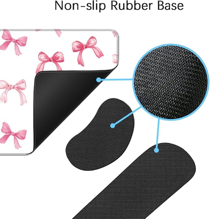 MIBITRI Keyboard Mouse Pad Set, Extended Gaming Mouse Pad+Ergonomics Keyboard Wrist Rest Support, Memory Foam, Easy Typing Pain Relief, 4Pcs XXL Ultra Thick Desk Mat, Pink Bows