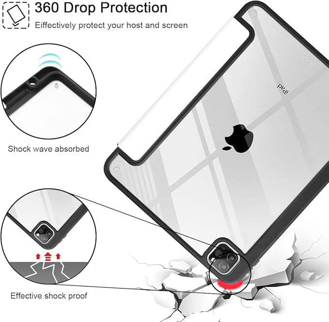 Tuiklol for iPad Pro 11 Inch Case M2 2022 Gen 4th -Built-in Pencil Holder Shockproof Cover Clear Transparent Back Shell Fit for iPad 11’’ 2021 2020 2018 Gen 3rd/2nd/1st for Kid, Lovely Elephant