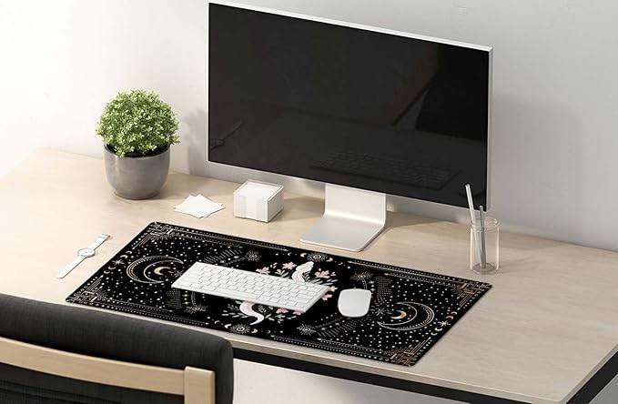 SSOIU Large Mouse Pad, Boho Snake Witch Desk Mat for Desktop, Women Girls Waterproof Gaming Mousepad, Moon Phases Computer PC Laptop Protector Writing Pads for School Office Home 35.5" x 15.7"