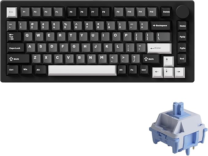 MONSGEEK M1 V5 Aluminum Mechanical Keyboard 75% Quick Release Gaming Keyboard Black & Silver with Knob 8000 mAh RGB Hot-swappable Pre-lubed Mirror Switch