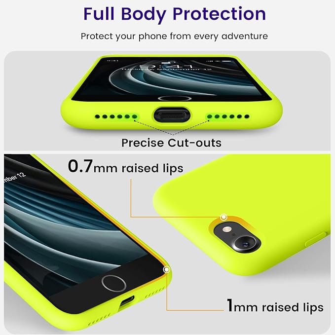 OTOFLY for iPhone SE Case 2022/2020,iPhone 8/7 [Shockproof Silicone] [Military Grade Drop Tested] [Anti-Fingerprint & Anti-Slip] Phone Case for 4.7 Inch- Fluorescent Yellow