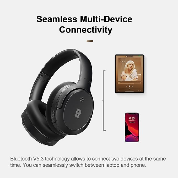 Calmbee Bluetooth Headphones, Hybrid Active Noise Cancelling Wireless Headphones Over Ear with Microphone, Up to 140H Playtime, Transparency Mode, Deep Bass, Clear Calls, Comfort fit for Travel, Home