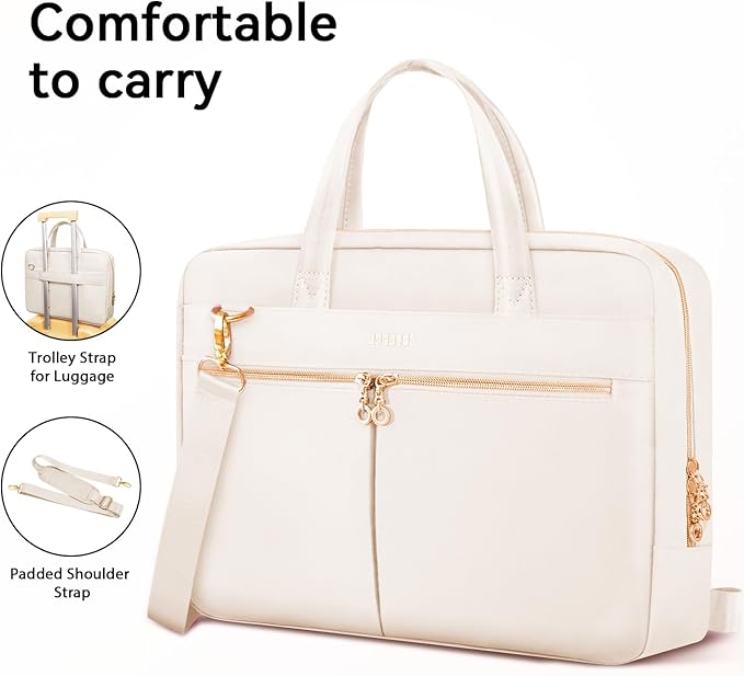 Ferkurn Laptop Bag Case Women Men Computer Bag Compatible with MacBook/HP/LG/Dell, Shoulder Strap Slim Carrying Messenger Briefcase, Beige, 14 Inch