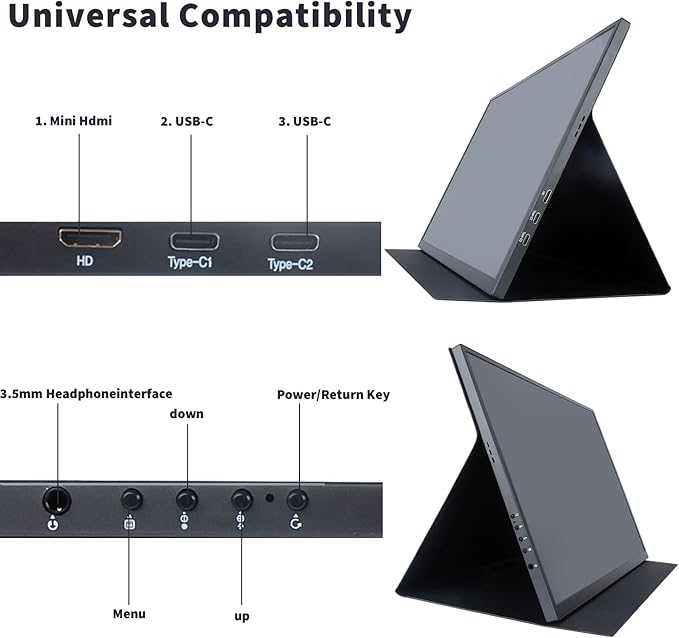 18.5 Inch Large Portable Monitor for Laptop, 120Hz IPS FHD 1080P USB-C HDMI Display with Sleeve Case VESA Mountable, 100% sRGB, Ultra-Slim Second Screen for PC/PS5/Switch – Built-in Speaker