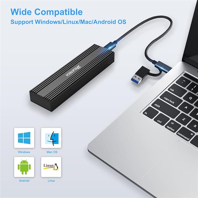 M.2 SSD Portable USB3.1 Type-C 10Gps SSD Enclosure, Supports NVMe/SATA Two protocols, Suitable for MacBook SSD Enclosure Gen 2 (10 Gbps) to NVMe PCI-E M.2 SSD Case (Black)