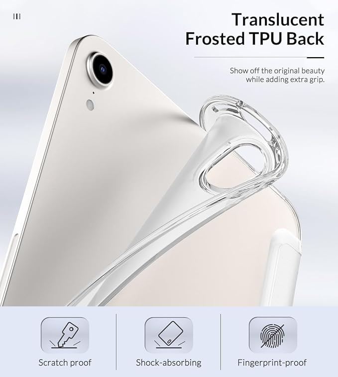 MoKo Case Fit New iPad mini 7 (A17 Pro) 2024, iPad mini 6th Generation Case 2021 (8.3-inch), iPad mini 6 Case, Soft TPU Translucent Frosted Back Cover Case for iPad mini 7th, White