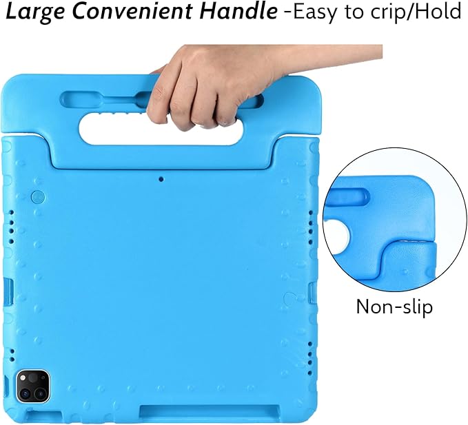 Dteck Kids Case for iPad Air 13 inch M2 2024, iPad Pro 13" Case 2024, Lightweight Shockproof Rugged EVA Kids Friendly Handle Kickstand Child Proof Protective Case with Pencil Holder, Blue