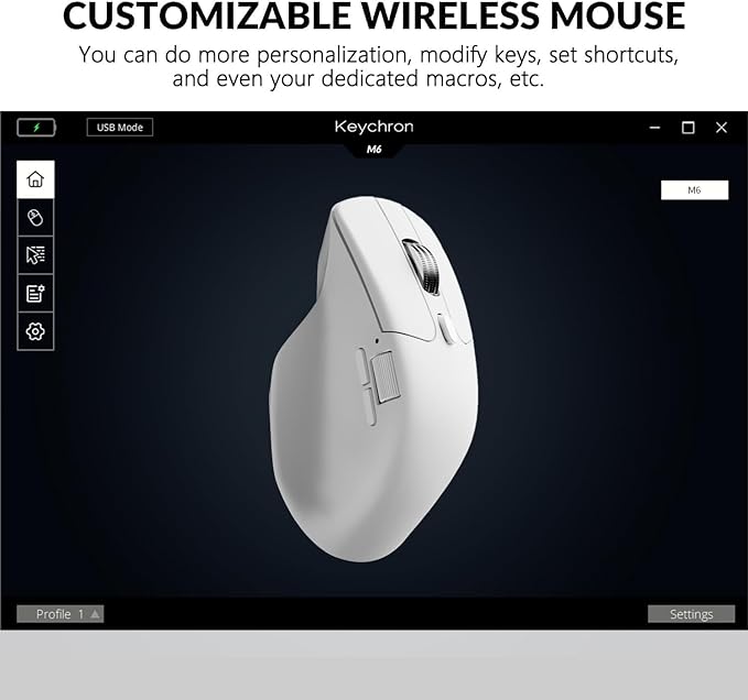 Keychron M6 Wireless All Silent Gaming Optical Mouse, 8000Hz Tri-Mode 2.4 GHz/Bluetooth 5.3/Wired, PixArt 3950 Sensor, 30000 DPI, Magnetic Metal Scroll Wheel for Windows PC/Mac - White