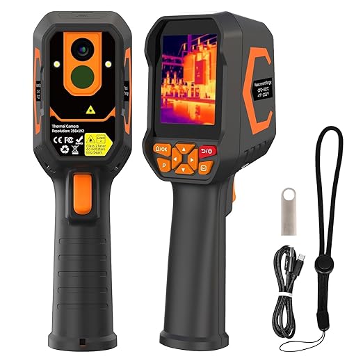 Thermal Imaging Camera 256 x 192 IR Resolution,512 x 384 Super Resolution Therma Camera,8 GB Storage & Video Recording, 1080P Visual Light Camera Handheld Infrared Thermal Imager with PC Analysis