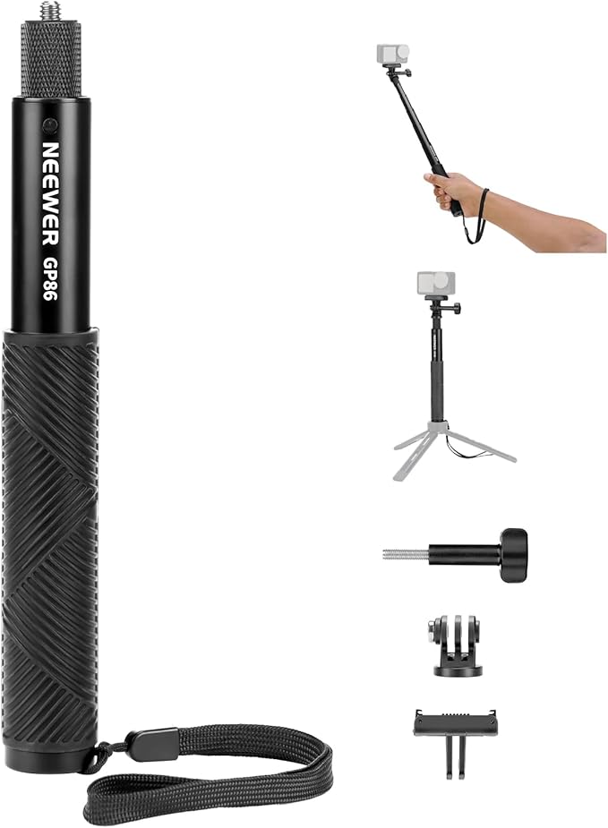 NEEWER Extension Rod Kit Compatible with DJI OSMO Action 5 Pro 4 3 GoPro Insta360 AKASO, 27.8" Invisible Selfie Stick, Action Camera Adapter & Magnetic Quick Release Mount for Video Recording, GP-86