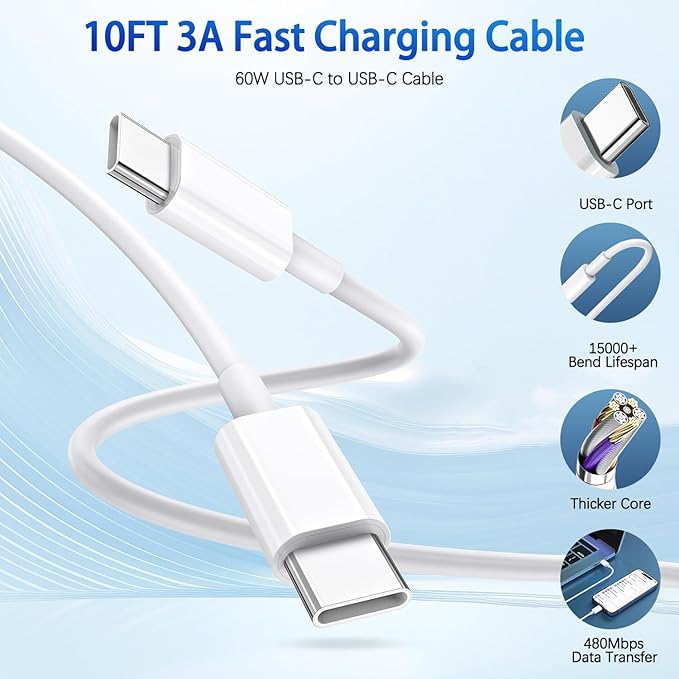 2Pack iPhone 17 16 Charger,Dual Port Fast Wall Charger Block with 10FT USB C to C Cable Cord Chargers Fast Charging for iPhone 17e/17 Pro Max/17 Pro/iPhone Air/16Pro Max/16 Plus/15Pro Max/15/iPad