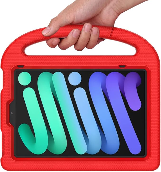 SUPLIK Kids Case for iPad mini 7 (A17 Pro) 2024 & iPad mini 6 (A15) 2021, 8.3-inch iPad mini 6th/7th Generation Case with Screen Protector, Durable Shockproof Kids Cover with Handle Stand, Red