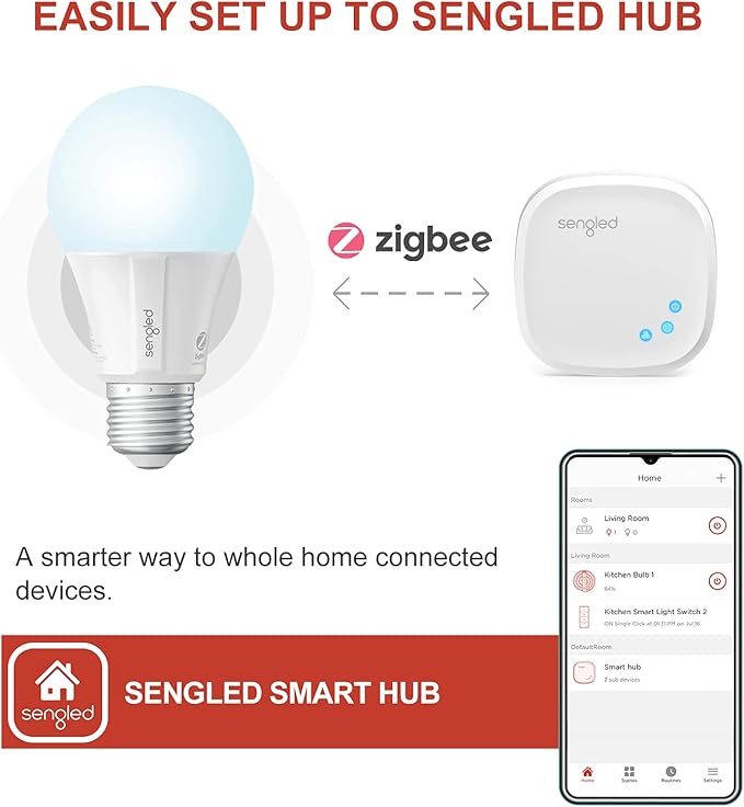 Sengled Zigbee Smart Light Bulbs, Smart Hub Required, Works with SmartThings and Echo with Built-in Hub, Voice Control with Alexa and Google Home, Daylight 60W Equivalent A19 Alexa Light Bulb, 6 Pack