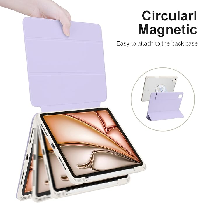 Case for iPad Air 11" M4/M3/M2 2026/2025/2024, iPad Air 10.9" 5th/4th 2022/2020, iPad Pro 11" 4th/3rd/2nd 2022/2021/2020 with Pencil Holder, Vertical Stand, Detachable Magnetic, Lilac+White