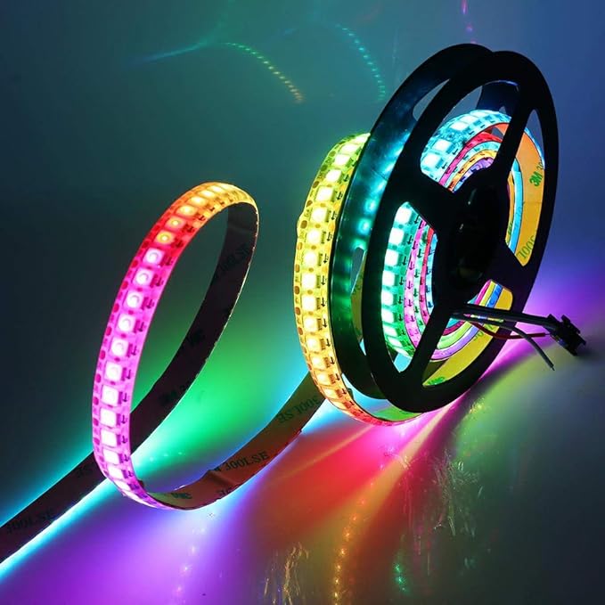 WS2812B LED Strip Individual Addressable Light 144Pixels/m SMD 5050 RGB Pixel Strip DC5V (3.2FT 144LEDS Waterproof IP67, Black PCB)