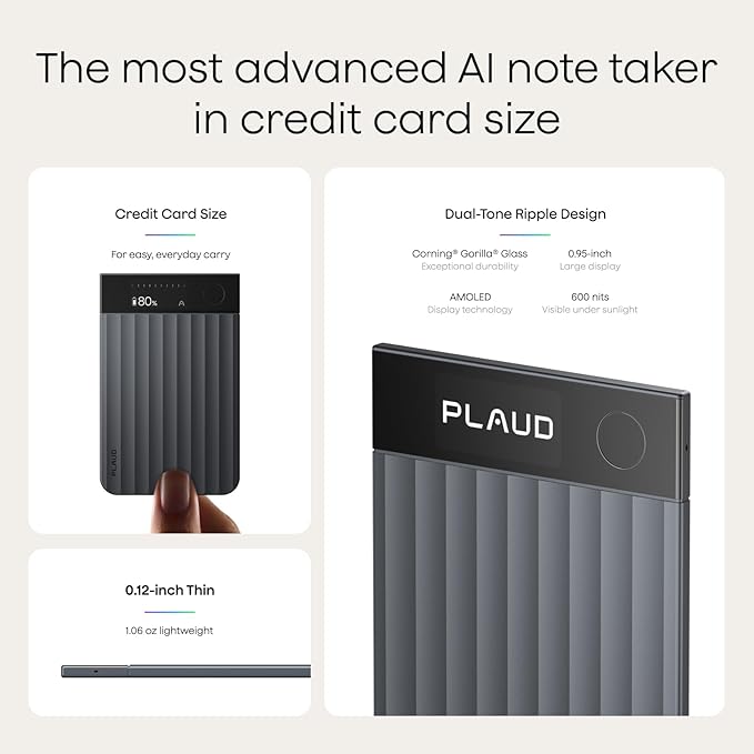 Plaud Note Pro AI Voice Recorder, Transcribe & Summarize with AI Note Taker for Meetings & Calls, Professionals & Teams, Supports 112 Languages, Ultra-Slim, InstantView Display, Case Included, Black