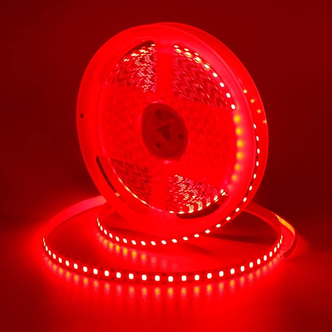 DC 24V 32.8ft(10M) Red LED Strip Light 1200LEDs 2835 SMD 90W High Brightness No-Waterproof IP20 Flexible Ribbon for Kitchen Garden Backyard Hallways Stairs Decoration Lighting(No Power Supply)