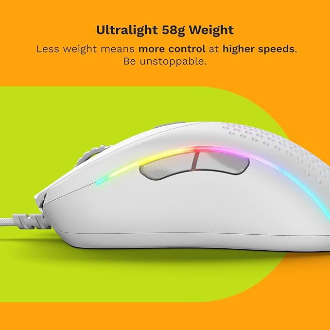 Glorious Gaming - Superlight Wired PC Gaming Mouse with Honeycomb Shell, 6 Programmable Buttons, RGB Lighting & PTFE Skates - Model D 2, Matte White