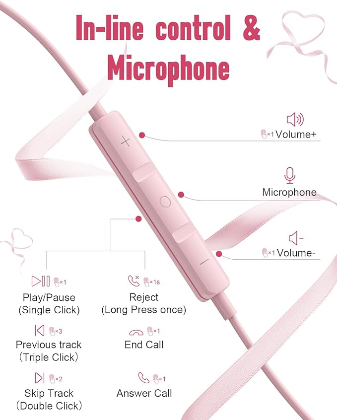 USB C Headphones for iPhone17 16 Pro Max 15 Plus iPad Pro Samsung Galaxy S24 S23 Ultra S26 S25 S22 S21 Wired Earbuds Magnetic in-Ear Type C Earphone with Microphone Volume Control HiFi Stereo Pink