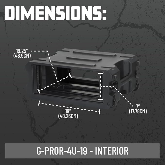 Gator Cases Pro Series 4U Rolling Rack Case with 19" Depth, Tow Handle & Recessed Wheels, Roto Molded Made in USA (G-PROR-4U-19)