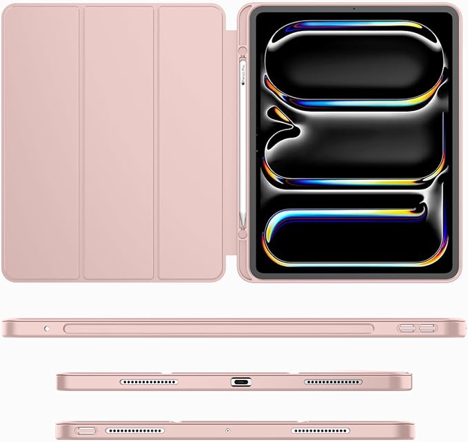 iMieet iPad Pro 13 Inch Case (M5/M4) 2025/2024 with Pencil Holder, Trifold Stand Smart Case with Soft TPU Back, Auto Wake/Sleep (Rose Pink)
