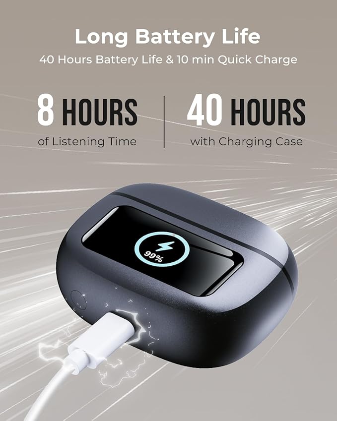 Wireless Earbuds, Ear Buds Active Noise Cancelling with Charging Case, 6.0 Bluetooth Earbuds with AI Clear Calls, 40H Playtime for Sports & Working, Stereo Sound Headphones for iPhone/Android-Raven