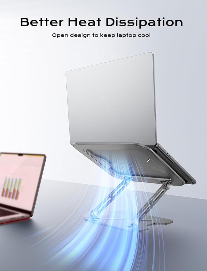 JCZT Foldable Laptop Stand for Desk, Adjustable Height Ergonomic Computer Stand, Portable Laptop Riser for MacBook Air Pro, All 10-16'' Notebooks Laptops, Grey