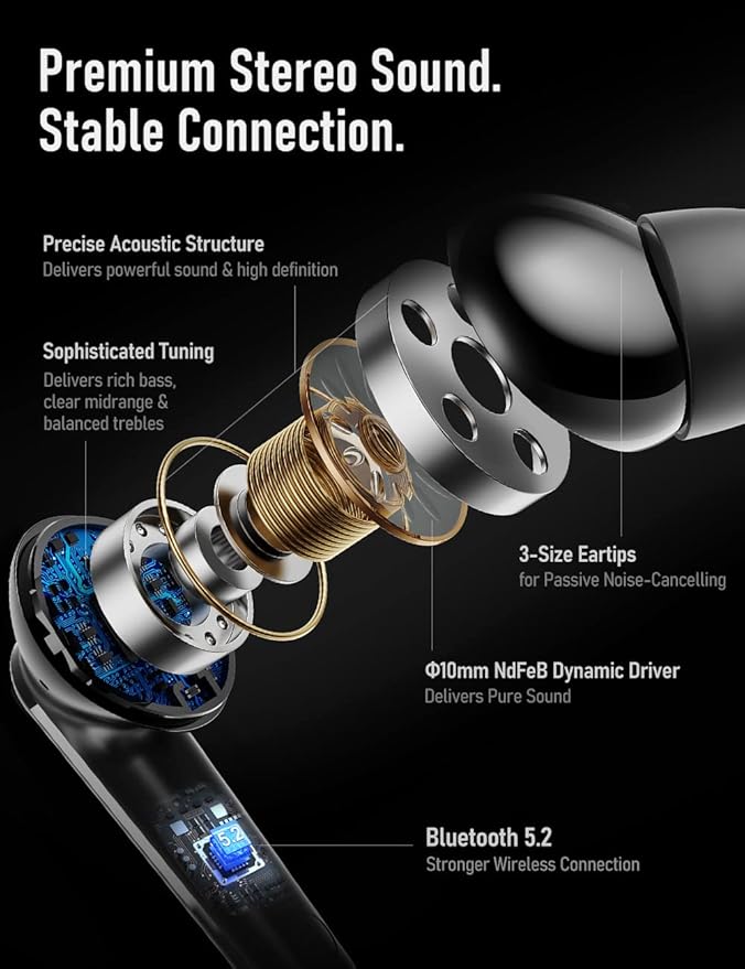 Audiovance Euphony 301 Wireless Earbuds Bluetooth Headphones for iPhone and Android, Premium Sound Wireless Ear Buds (EU301)