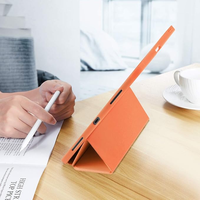 Case for iPad Pro 11 Inch 4th/3rd/2nd Generation 2022/2021/2020 with Pencil Holder [Support iPad 2nd Pencil Charging] Slim Trifold Stand Smart Protective Cover, Auto Wake/Sleep(Orange)
