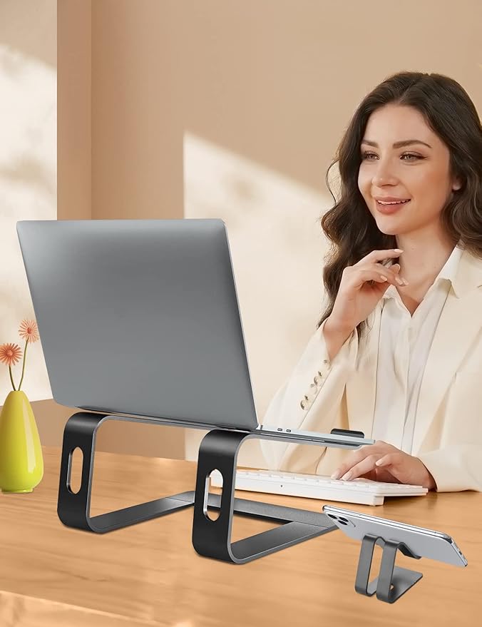 Laptop Stand for Desk Aluminum Laptop Riser Holder for All laptops 10-17 Inches,Include A Cell Phone Stand(Black)
