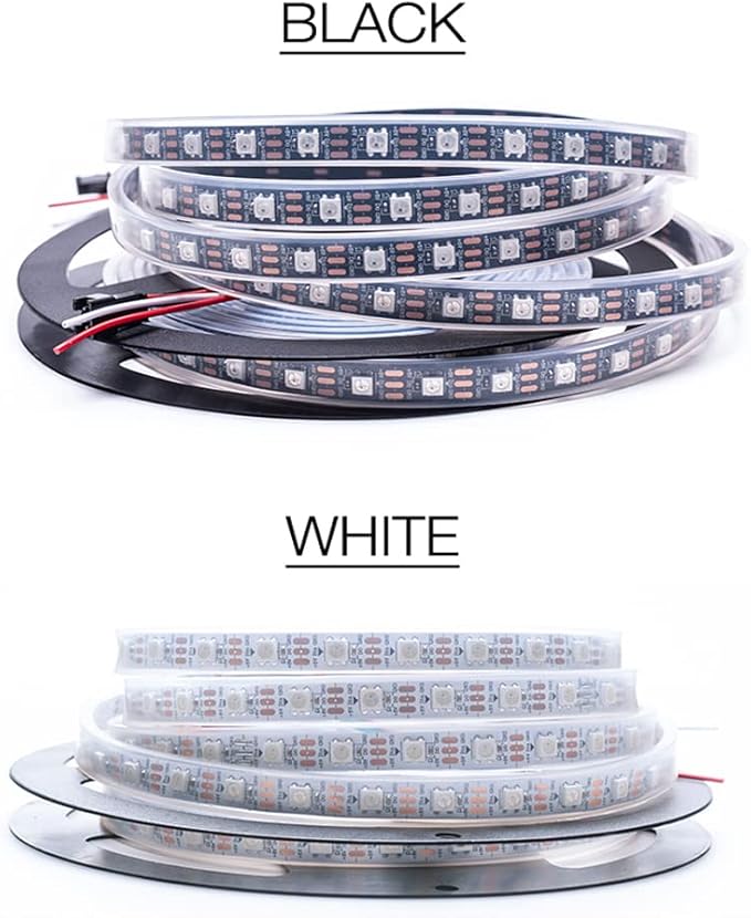 WS2812B LED Strip Individual Addressable Light 60Pixels/m SMD 5050 RGB Pixel Strip DC5V (16.4FT 300LEDS Waterproof IP67, White PCB)