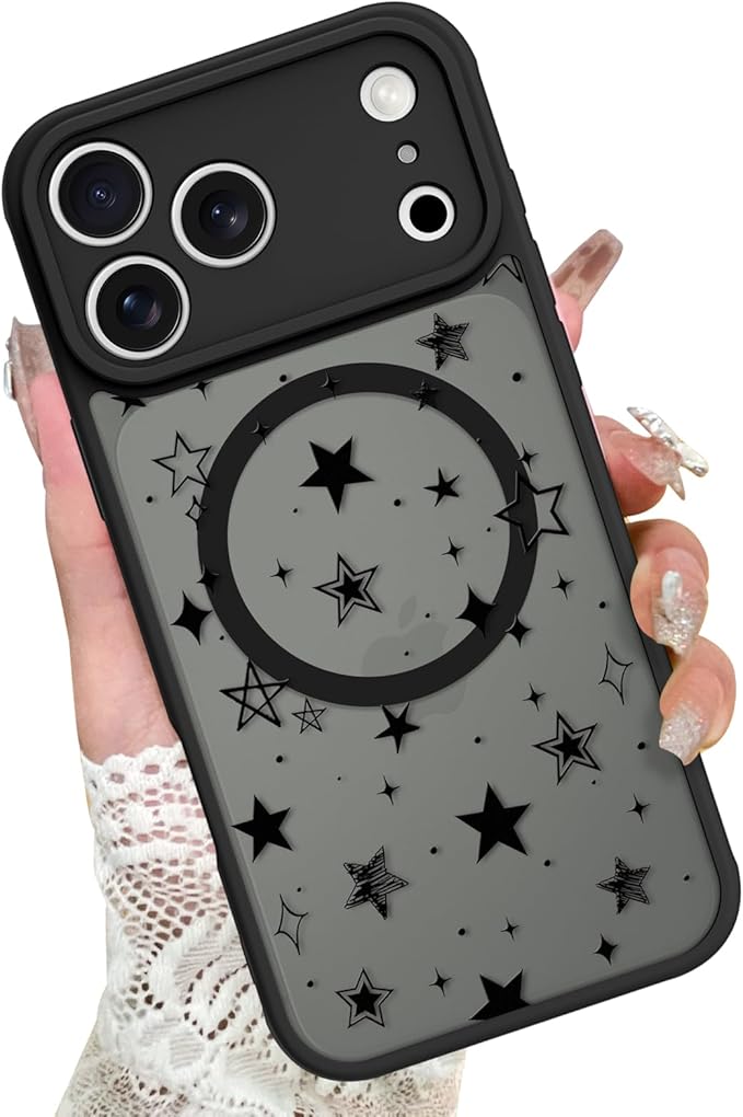 KANGHAR Case Compatible with iPhone 17 Pro Max Stars Pattern [Compatible with Magsafe] Cute Protective Magnetic Case for Girls Women Men Black