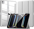 New Compatible with iPad Pro 13 inch Case M5 2025/M4 2024 with Built-in Pencil Holder, Kidopire for iPad Pro 13 Case with Hard Clear Back Shell, Support Pencil Pro, Auto Wake/Sleep, Light Gray