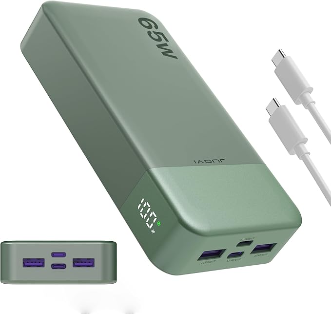 JUOVI Portable Charger 65W Power Bank 20000mAh Compact USB C Laptop Power Bank Fast Charging Battery Pack for Laptop MacBook Dell XPS iPad Tablet Steam Deck iPhone 17/16/15/14 Series Samsung and More