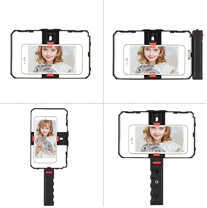 FocusFoto Pro Smartphone Video Rig Filmmaking Recording Vlogging Handheld Cage Handle Grip Stabilizer with Triple Cold Shoe Mount, fit for iPhone 12 Pro Max XS X 8 7 6 Plus OnePlus Samsung