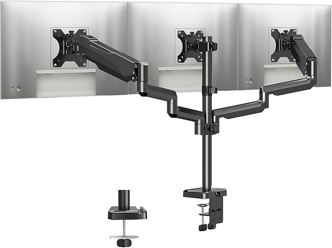 MOUNTUP Triple Monitor Stand Mount - 3 Monitors Desk Mount for Computer Screens Up to 27 inch, Triple Monitor Arm, Heavy Duty Monitors Stand, Each Arm Holds 4.4-19.8 lbs, Black