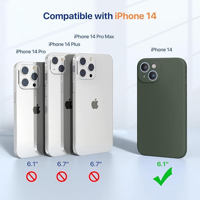 Miracase Designed for iPhone 14 Case with Screen Protector,[Upgraded Enhanced Camera Protection],Shockproof Liquid Silicone Case with Microfiber Lining, 6.1 inch,Dark Green