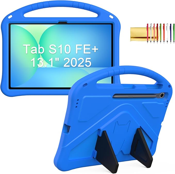 Kids Case for Samsung Galaxy Tab S10 FE+ (Plus) 13.1" 2025, Techcircle Light Weight Shock Proof EVA Foam Handle Rugged Stand Protective Cover, Blue