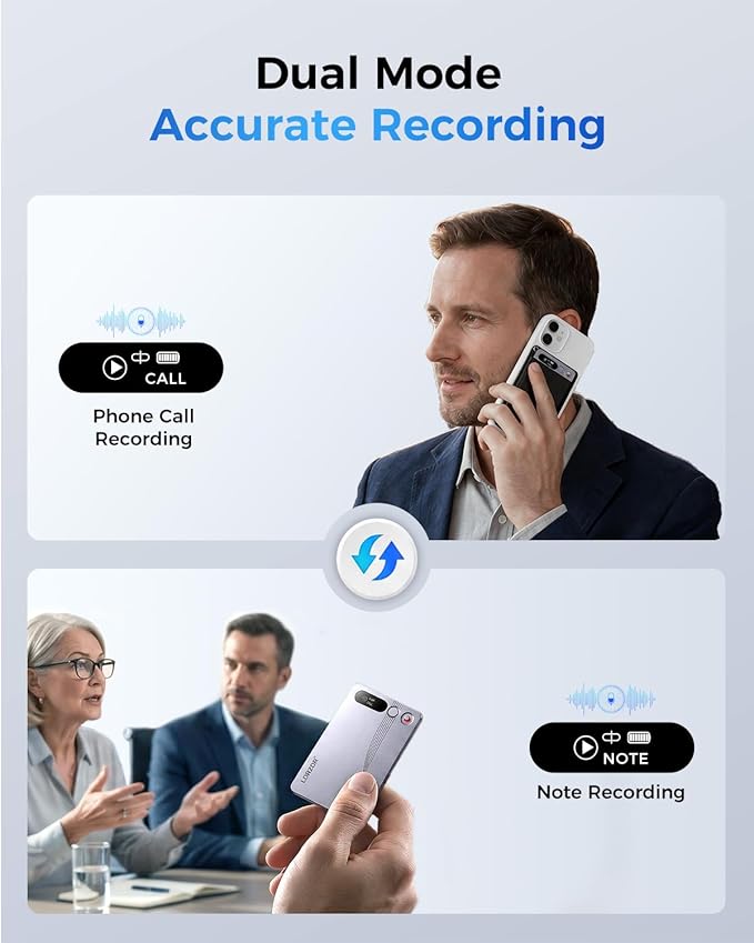 LORZOR AI Voice Recorder, Transcribe & Summarize, 64GB Audio Note Taker for Meetings & Calls, App Control, Support 152 Languages, Al Noise Cancellation Technology, Case & Lanyard Included, Gray