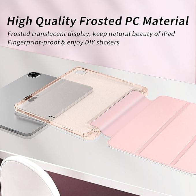 Kenke New iPad Pro 11 Inch Case 4th/3rd/2nd/1st Generation 2022/2021/2020/2018 with Built-in Left Side Pencil Holder, Hard Frosted Back Cover & Colored Edge (Pink)