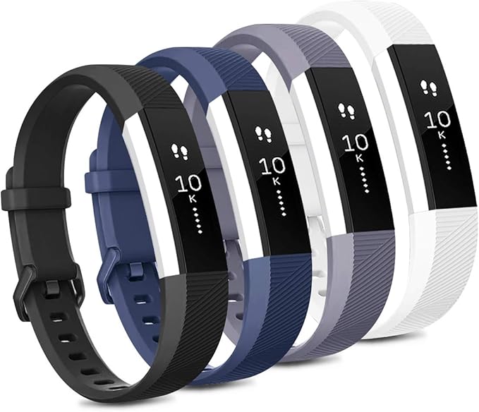 Tobfit 4 Pack Bands Compatible with Fitbit Alta/Alta HR Bands, Soft Sport Silicone Replacement Wristbands for Women Men (Large, Black/Blue/Gray/White)