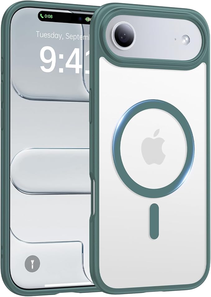 Magnetic for iPhone Air Case 2025,[Anti-Slip][Compatible with MagSafe][Military Grade Drop Protection] Shockproof Protective Translucent Matte Phone Case for iPhone 17 Air Case,Night Green