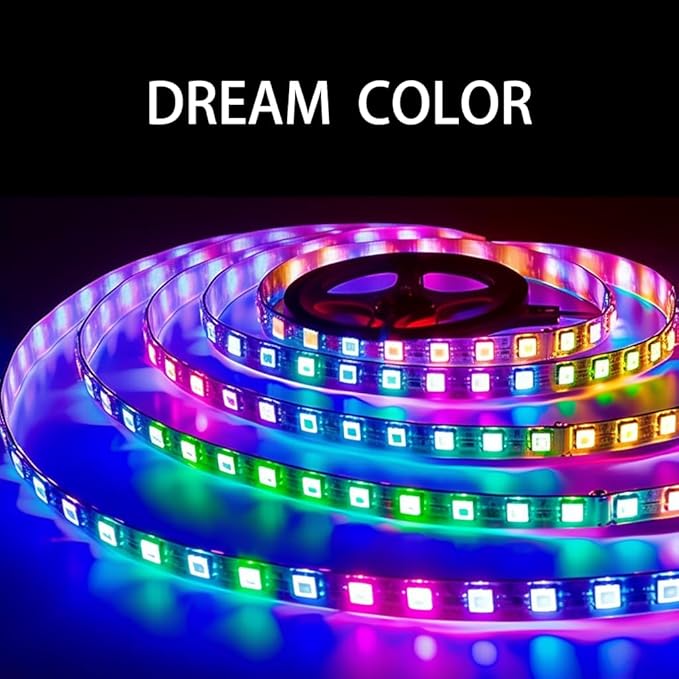 WS2812B RGB LED Strip, Individually Addressable LED Strip, Chasing Effects Dream Color 5050SMD 3.2FT 144 LED Pixel Strip Rope Light DC 5V (White PCB 3.2FT 144Pixels/m IP30)
