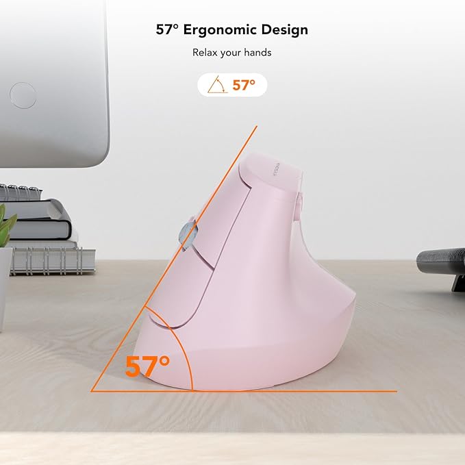 KYSONA EM18 Wireless Ergonomic Vertical Mouse, Ergo Design, Bluetooth Cordless Mouse for Medium/Large Hands, Silent Click, 5-Level Adjustable DPI, Carpal Tunnel Mice for Computer/PC/Mac/Laptop, Pink