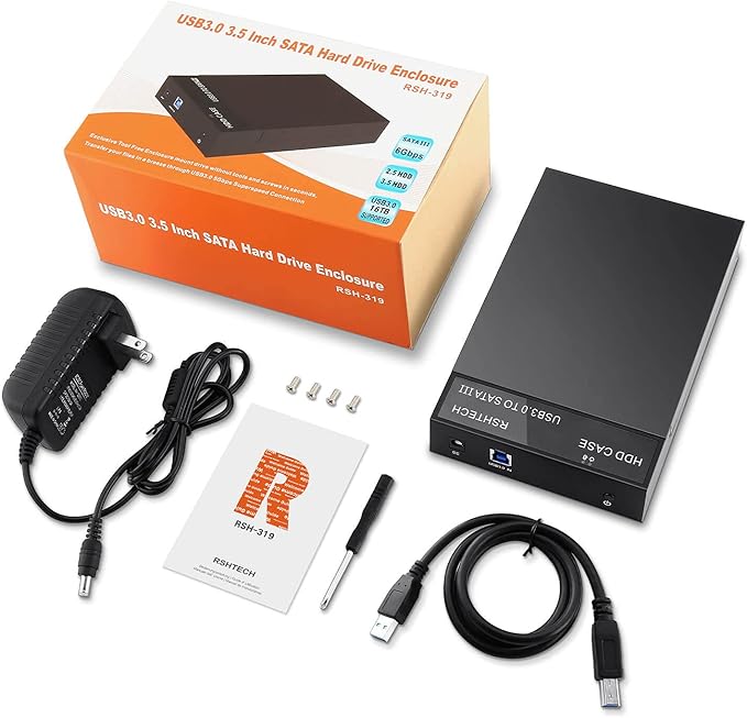 Hard Drive Enclosure, RSHTECH USB 3.0 to SATA External Hard Drive Docking Station for 3.5 inch SATA I/II/III HDD SSD Up to 16TB Support UASP (Black)