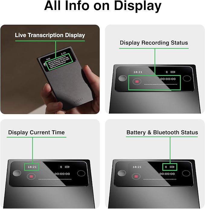 AI Voice Recorder, Note Pro Voice Recorder with Live Transcription Display,AI Transcribe & Summarize, APP Control,Supports 250 Languages, Note Taker for Meetings,Calls,Case Included