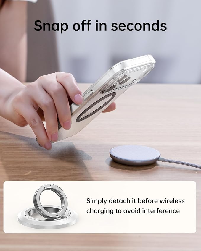 SYNCWIRE for MagSafe Ring Phone Holder, 360° Rotation Magnetic Cell Phone Grip Dual-Sided Magnets Phone Ring Kickstand Compatible with iPhone 17 16 15 14 13 12 Pro Max MagSafe, Android, Samsung etc.