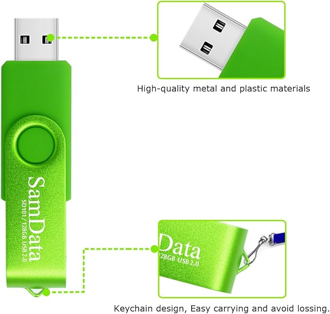 SamData 128GB USB Flash Drives 1 Pack 128GB Thumb Drives Memory Stick Jump Drive with LED Light for Storage and Backup (1 Pack Green)
