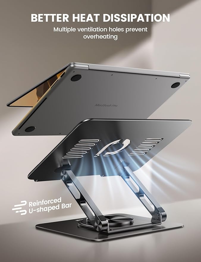 Lamicall Adjustable Laptop Stand for Desk - 360 Rotating Base Ergonomic Computer Stand, Aluminum Laptop Riser Foldable Protable for Office Home fits MacBook Neo Air Pro, Dell, HP (10-17.3'') - Black