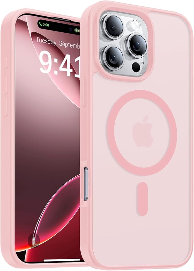 Magnetic for iPhone 16 Pro Max Case[Compatible with MagSafe][Military-Grade Drop Protection][Anti-Yellowing]Shockproof Protective Translucent Matte Cover for iPhone 16 Pro Max Phone Case,Pink